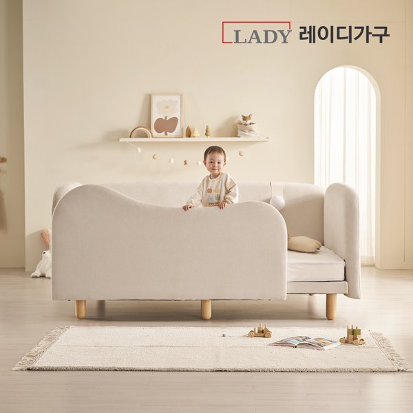 레이디가구 푸딩 기능성 패브릭 물결형 데이베드 SS, 바닐라베이지 상세 이미지 1