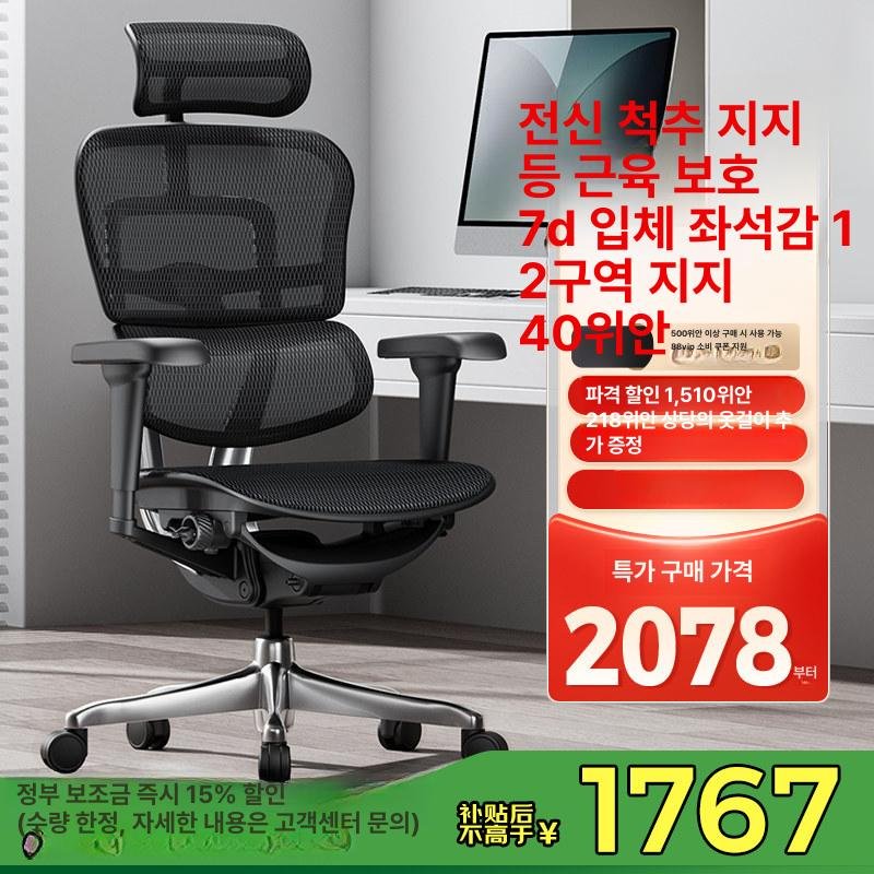 Ergohuman B이글 인체공학 사무용 의자, 회전식 높이 조절 팔걸이, 실버화이트 상세 이미지 2