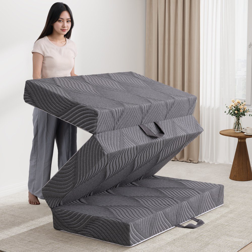 모모홈 200x150 8cm 3단 접이식 메모리폼 매트리스 휴대용 캠핑/여행용 + 가정/스튜디오 고탄력 편안한 수면 매트리스할인 상세 이미지 1