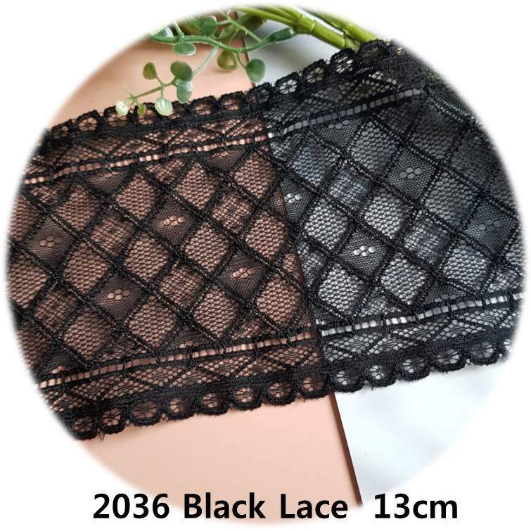 dklace 스판레이스 모음 / 레이스 2036 폭 13cm 자가드 낙하판, 블랙, 1개 상세 이미지 2