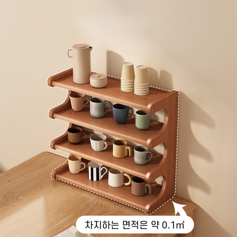 Bornoon 다용도 책상정리 수납선반 책꽂이 주방 정리 컵정리대, 4단, 원목색할인 상세 이미지 2