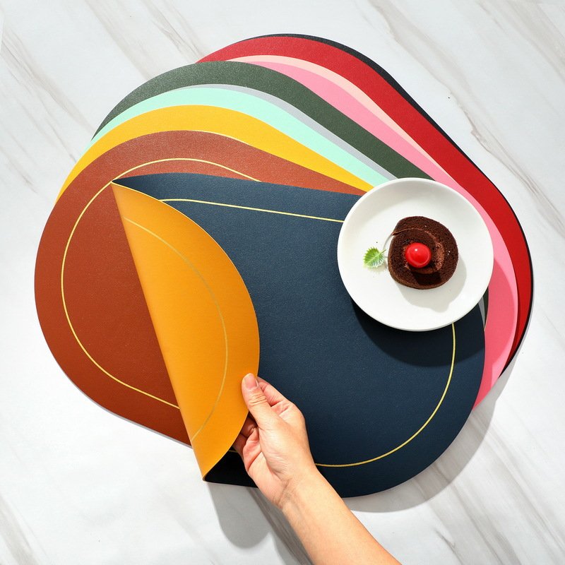 라데코 라운드 프레임 방수 양면 식탁매트 4p, 필드그린,그레이,네이비,옐로우, 45 x 30 cm, 1세트할인 상세 이미지 1