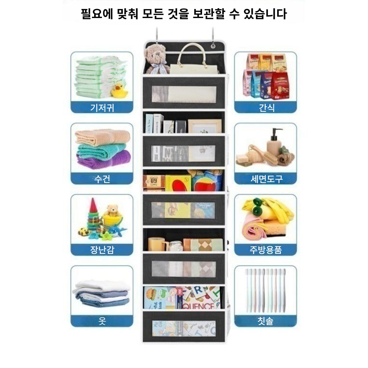 스멜모리 멀티 패브릭 문뒤 걸이식 5단 포켓 수납함, 1개, 그레이 상세 이미지 1