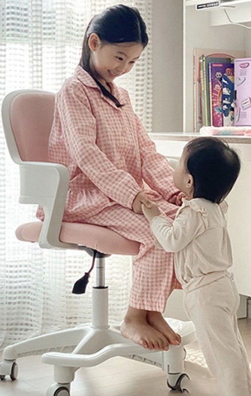 에르먼 아보 무회전 어린이 초등학생의자 + 발받침 세트, 블라썸핑크 상세 이미지 1