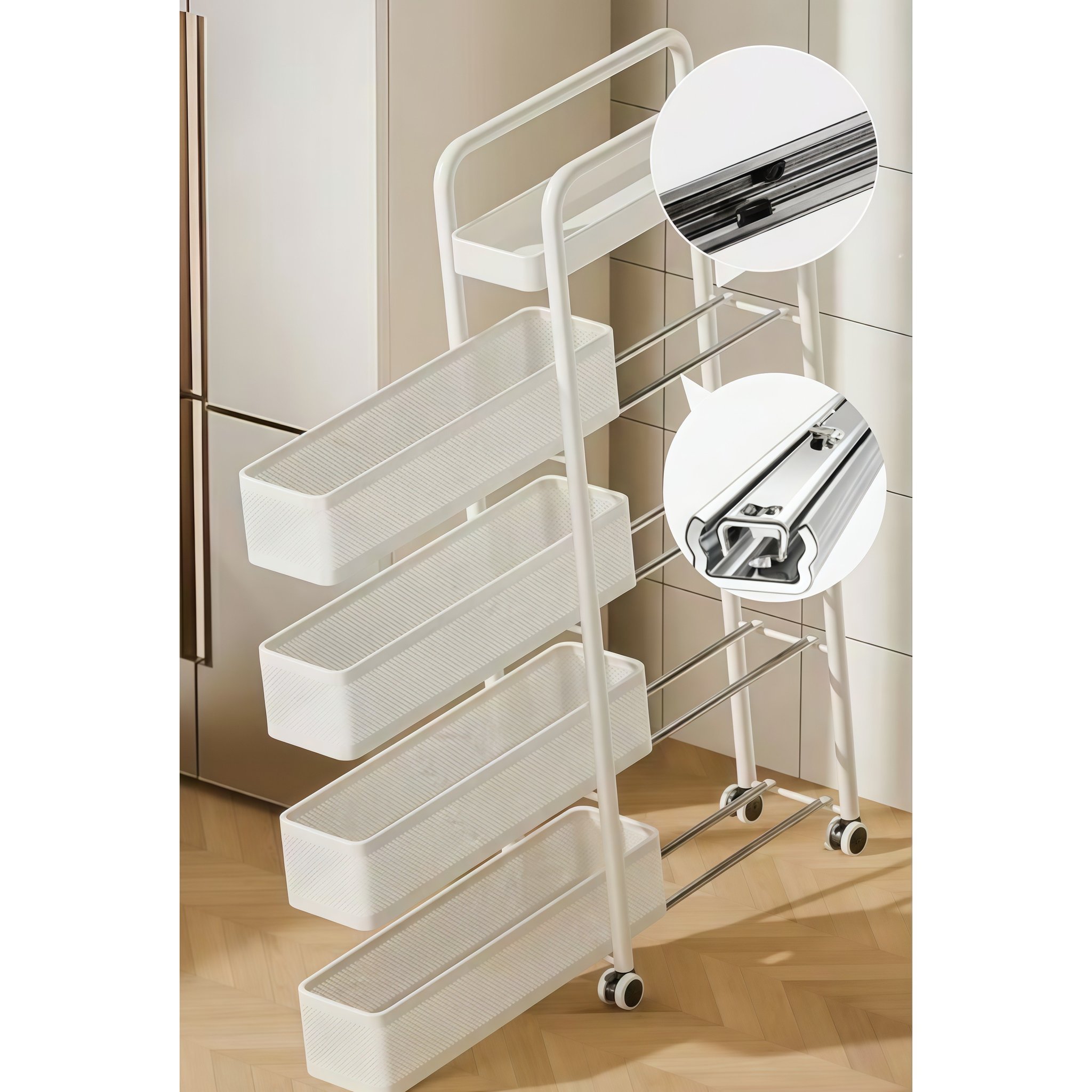 뷰리어스 15cm 틈새장 12cm 5단 슬라이딩 철제 슬림 트롤리 화이트쿠폰할인 상세 이미지 2
