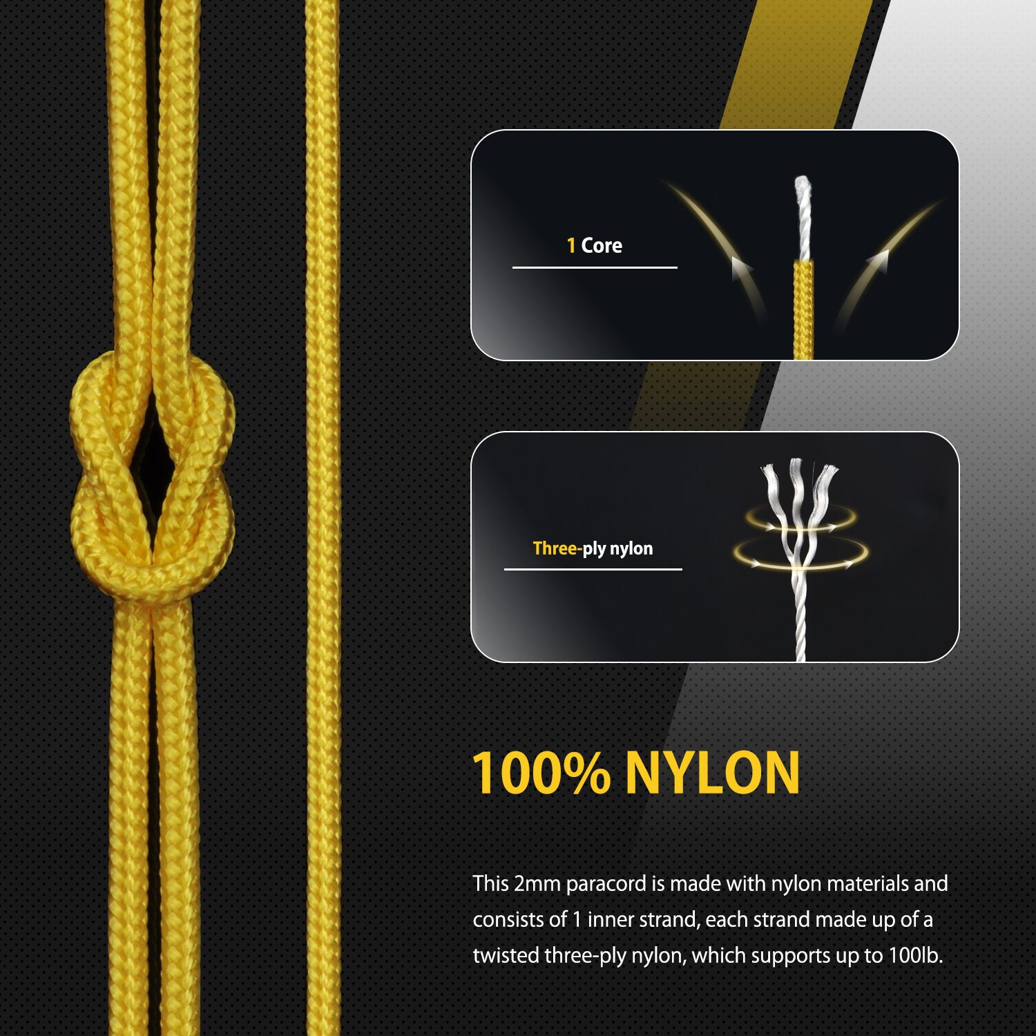 얇은 나일론 로프 파라코드 2mm 30M 타입 I 낙하산 코드, Yellow 상세 이미지 2