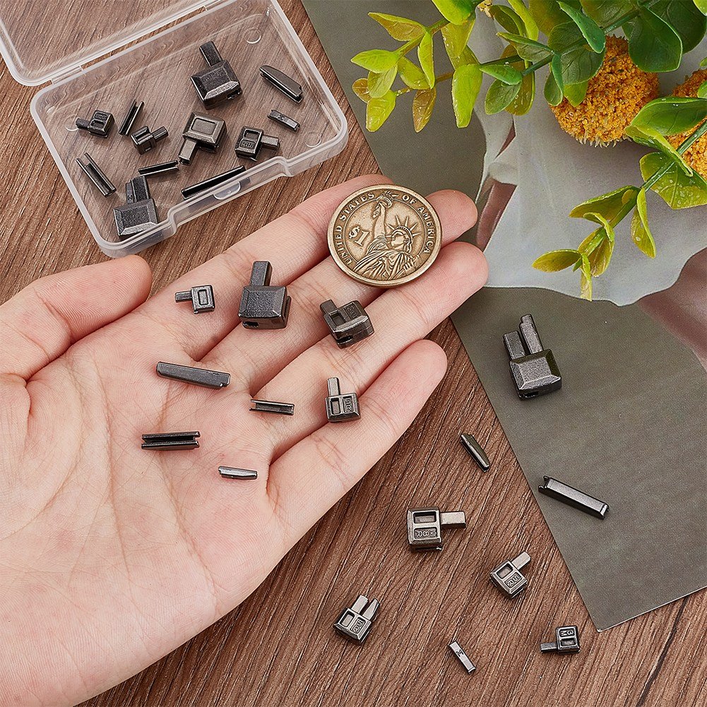 16세트 지퍼 잠금 손잡이 고정기 DIY 봉제 교체 수리 키트 8.5~17x5.5~12x4~6.5mm 핀: 8.5~16.5x2~3.5x2~4mm, 16개, 다크그레이 상세 이미지 1