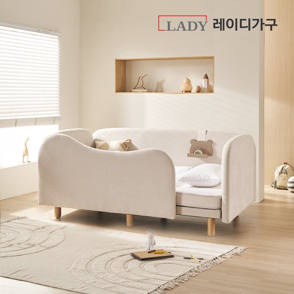 레이디가구 푸딩 기능성 패브릭 물결형 데이베드 SS, 바닐라베이지 상세 이미지 2