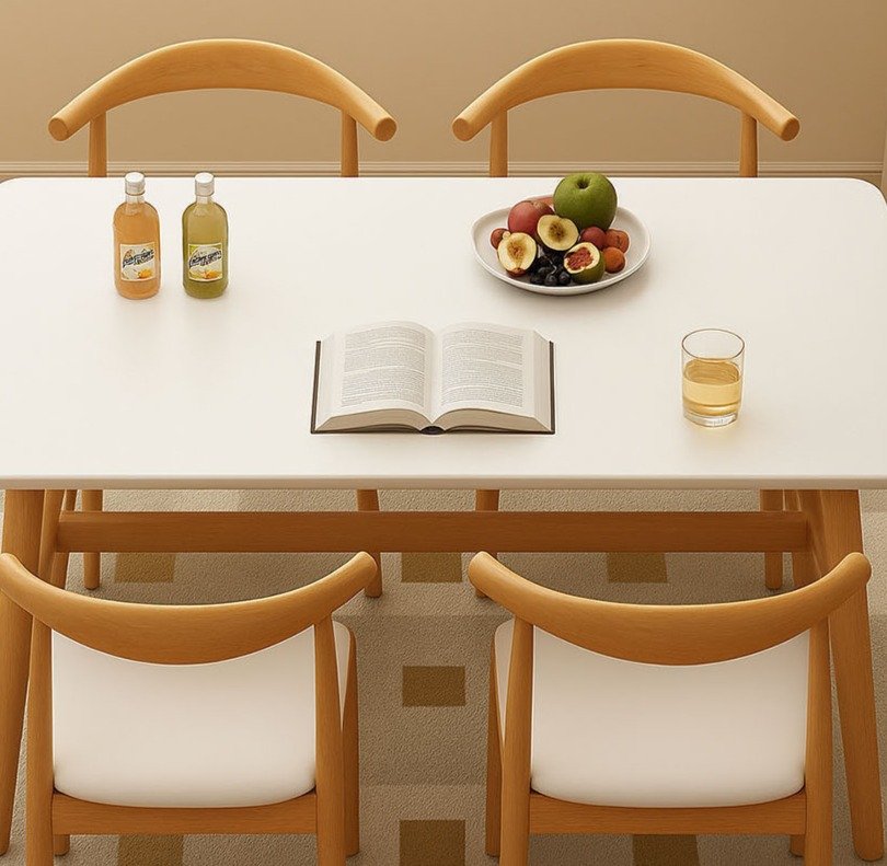 가구느낌 해피테이블 인테리어 식탁 1400 x 600 x 750 mm, 화이트 + 네추럴, 4인용 상세 이미지 1