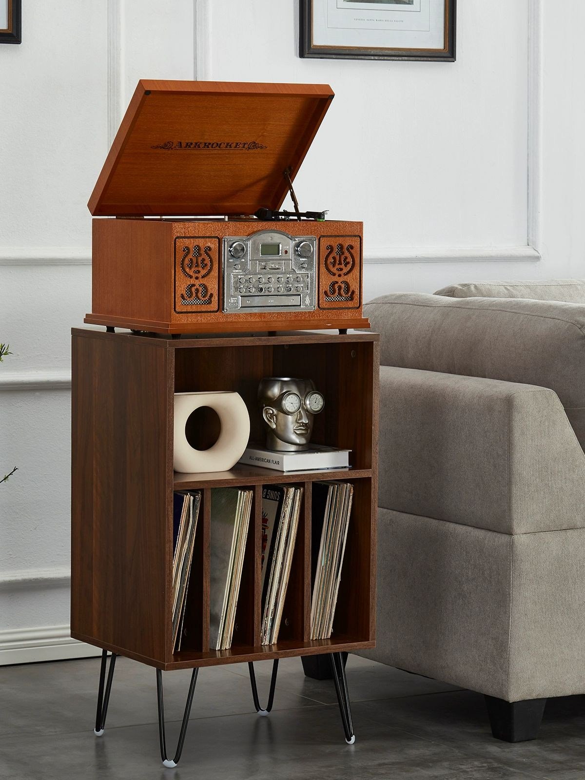 LP 수납장 랙 장식장 원목 진열장 보관함 높이42cm) 레코드 폭36 월넛 (가로46, F. 데스크 캐비닛 Huygens 레코드 플레이어 세 상세 이미지 2