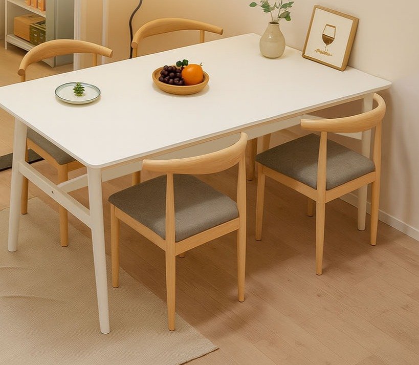 가구느낌 해피테이블 인테리어 식탁 1400 x 600 x 750 mm, 화이트 + 네추럴, 4인용 상세 이미지 1