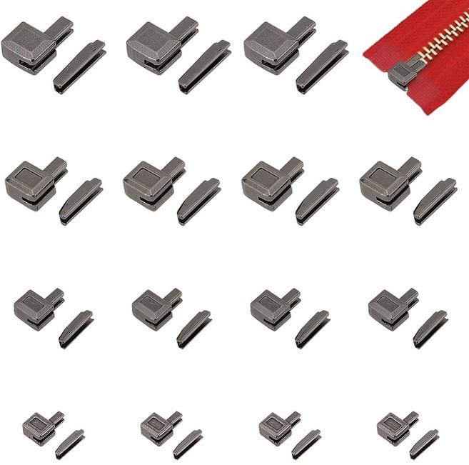 16세트 지퍼 잠금 손잡이 고정기 DIY 봉제 교체 수리 키트 8.5~17x5.5~12x4~6.5mm 핀: 8.5~16.5x2~3.5x2~4mm, 16개, 다크그레이