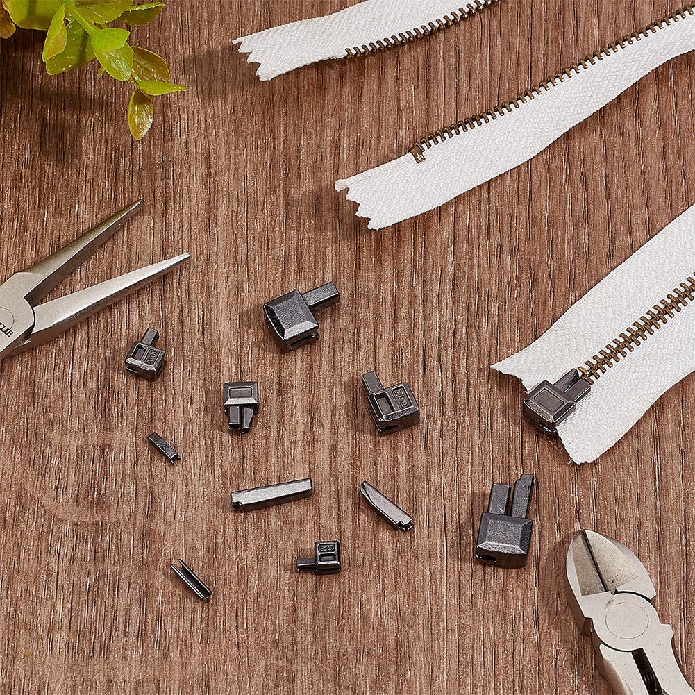 16세트 지퍼 잠금 손잡이 고정기 DIY 봉제 교체 수리 키트 8.5~17x5.5~12x4~6.5mm 핀: 8.5~16.5x2~3.5x2~4mm, 16개, 다크그레이 상세 이미지 1