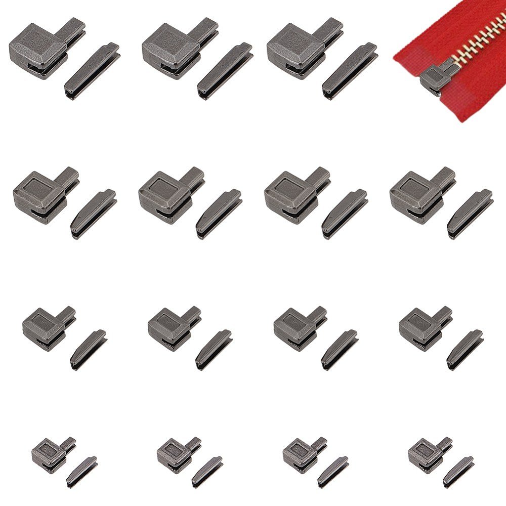 16세트 지퍼 잠금 손잡이 고정기 DIY 봉제 교체 수리 키트 8.5~17x5.5~12x4~6.5mm 핀: 8.5~16.5x2~3.5x2~4mm, 16개, 다크그레이 상세 이미지 1